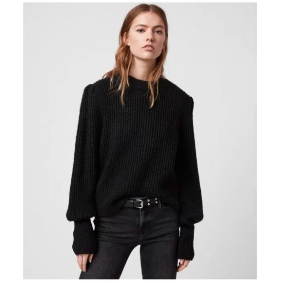 AllSaints Black Myra Shine Puff Sleeve Sweater -  Size XS - Picture 1 of 8
